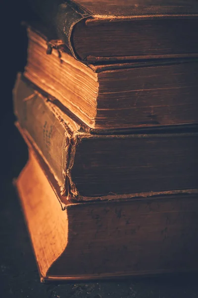 Vintage Books Stack Old Wooden Surface Selective Focus — Stock Photo, Image