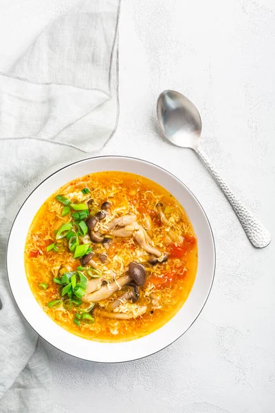 Tomato Egg Drop Soup Mushrooms White Bowl Traditional Chinese Food — Stock Photo, Image