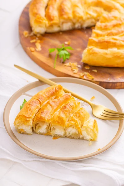 Традиционный Пирог Сыром Фета Филло Борек Бурек — стоковое фото