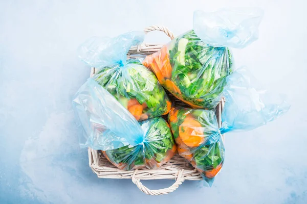 Dondurucu Için Sebze Poşetleri Hazırladım Donmuş Gıda Yiyecek Koruma Kavramı — Stok fotoğraf