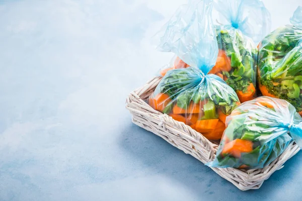 Sacos Legumes Preparados Para Congelador Alimentos Congelados Conceito Preservação Alimentos — Fotografia de Stock