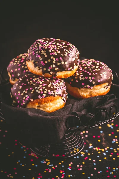 Berliner Donuts Filled Jam Colorful Confetti — Stock Photo, Image