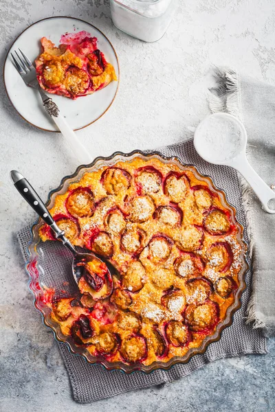 Flaugnarde Clafoutis French Dessert Plums Large Pancake Baked Oven — Stock Photo, Image