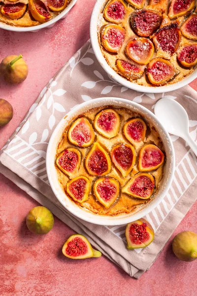 French Fig Clafoutis Almonds Baking Form Glutenfree Dessert — Stock Photo, Image