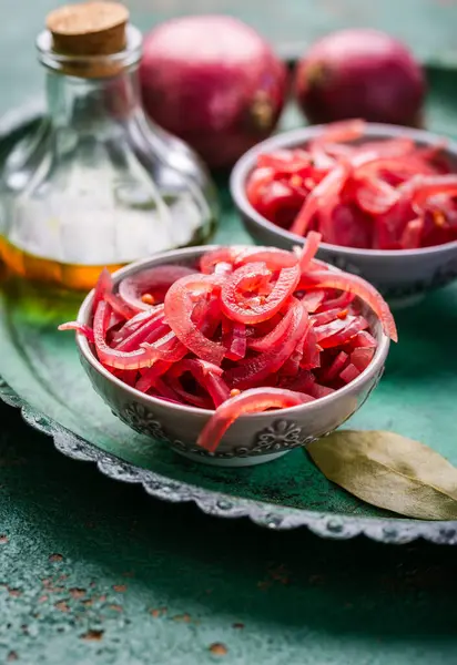 Homemade Pickled Sliced Red Onions Ingredients — Stock Photo, Image