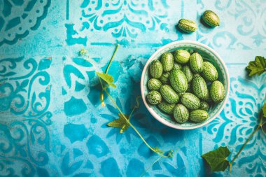 Cucamelon (Melothria scabra) - Mexican sour cucumber, pepquinos. Edible vegetables with high level of potassium and Vitamin C