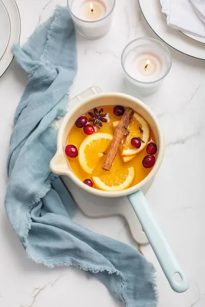 Delicious White Mulled Wine Honey Cranberries Spices — Stock Photo, Image