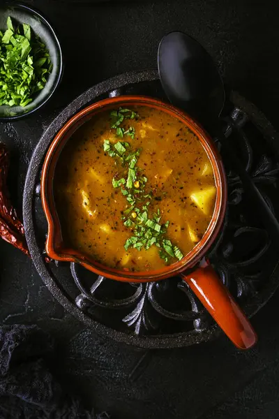 Hungarian Hot Goulash Soup Beef Tomato Pepper Chili Smoked Paprika — Stock Photo, Image