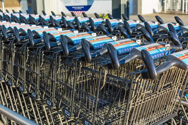 Хоккенхайм Німеччина Січня 2024 Року Торгові Візки Супермаркетів Альді Aldi — стокове фото