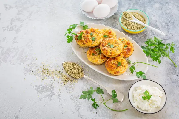Homemade Egg Zucchini Muffins Feta Cheese Savory Courgette Ingredients — Stock Photo, Image