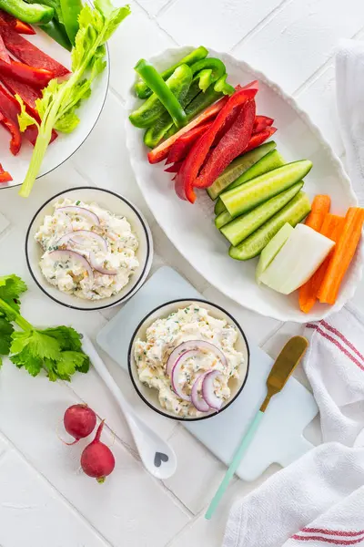 Vis Eierpasta Salade Met Rauwe Snackgroenten Gezonde Snack Stockfoto
