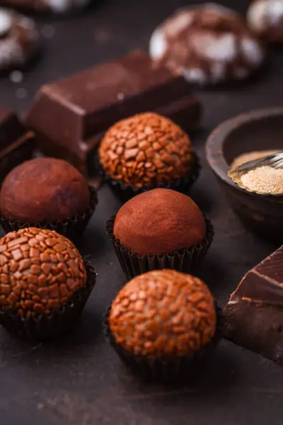 Homemade Chocolate Truffles Chocolate Pieces — Stock Photo, Image