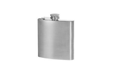 alkol beyaz zemin üzerine izole hip flask
