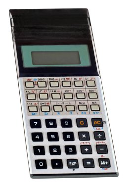 Hesap makinesi beyaz arkaplanda izole edildi.