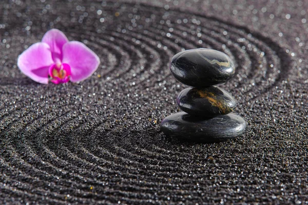 Japon zen bahçesi. Kumda taş var.