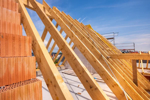 Roof Truss Construction Newly Built House — Foto Stock