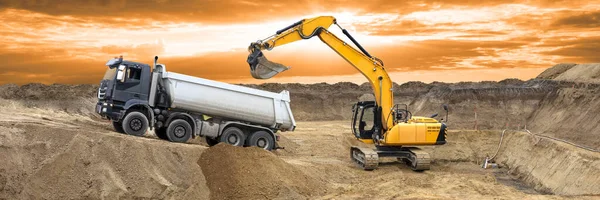 Excavator Digging Working Construction Site — Stok fotoğraf