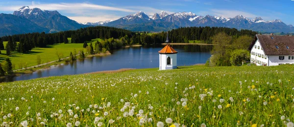 Panoramic Landscape Lake Springtime Front Mountain Range — Photo