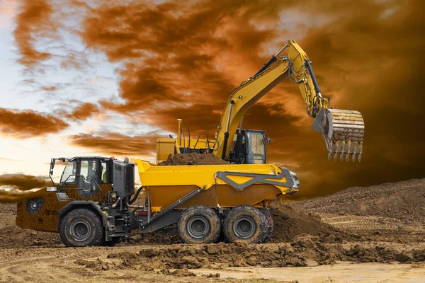 Excavator Ist Digging Working Construction Site — Stock Photo, Image