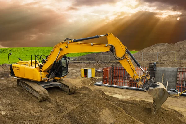 Excavator Ist Digging Working Construction Site — Stock Photo, Image