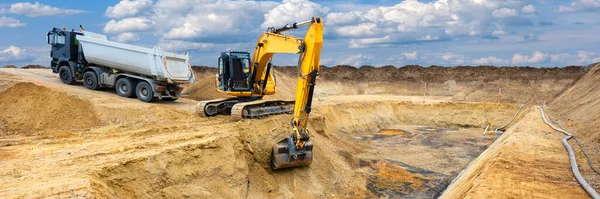 Excavator Digging Working Construction Site — Stockfoto