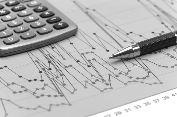 Negocios Finanzas Economía Con Gráfico Calculadora Datos — Foto de Stock