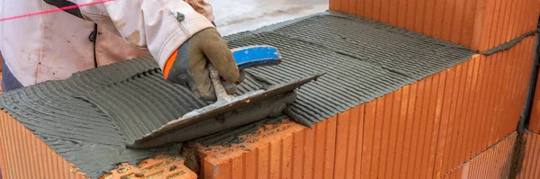 Bricklayer Work New House Construction — Zdjęcie stockowe