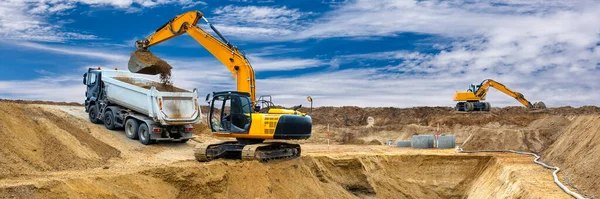 Excavator Digging Working Construction Site — Φωτογραφία Αρχείου