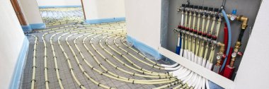 underfloor heating system in construction of new built residential home clipart