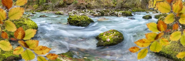 Canyon Profondo Con Acqua Bianca Selvatica Cascate Autunno — Foto Stock