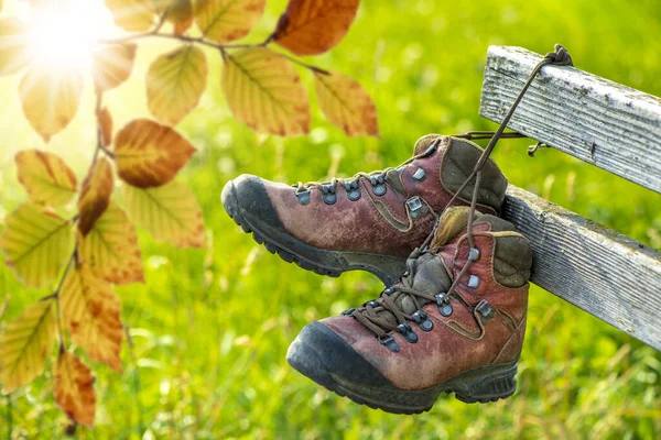 Walking Boots While Trekking Tour Mountains — Stock Photo, Image