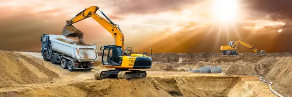 Excavator Work Digging Construction Site — Stock Photo, Image