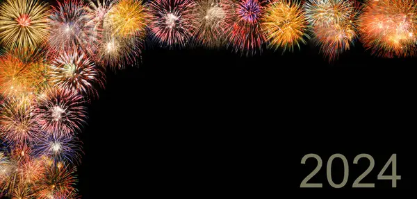 Colorful Fireworks New Year Eve 2024 — Stock Photo, Image