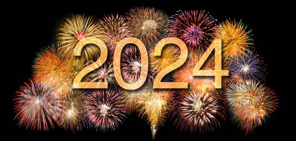 Πολύχρωμα Πυροτεχνήματα Την Παραμονή Της Πρωτοχρονιάς 2024 Εικόνα Αρχείου