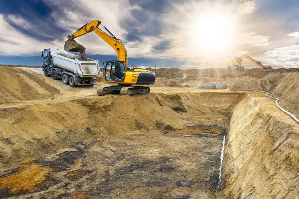 Excavator Working Digging Construction Site Royalty Free Stock Images