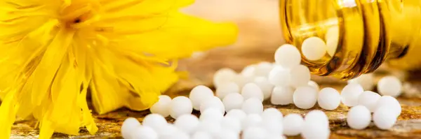 Homeopathische Alternatieve Geneeskunde Met Kruidenpillen Rechtenvrije Stockafbeeldingen