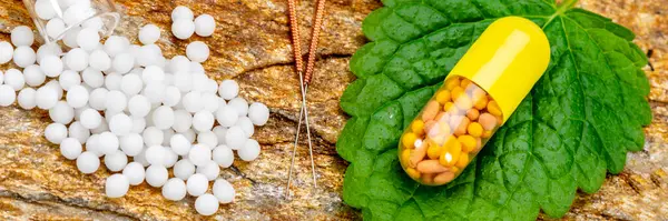 Homeopatisk Och Alternativ Medicin Med Växtbaserade Piller Stockbild
