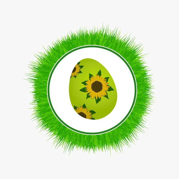 Circular Easter Wreath Made Green Grass Easter Egg Decorated Sunflowers Jogdíjmentes Stock Vektorok