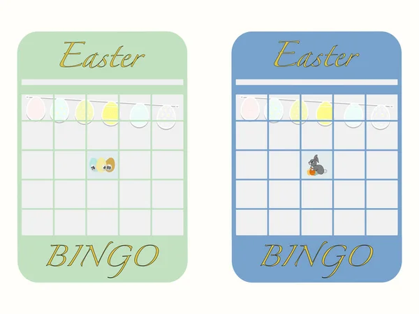 Blank Copy Space Easter Bingo Cards Decorated Bunny Easter Eggs Vektör Grafikler