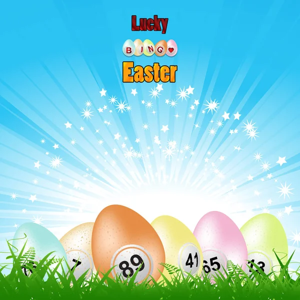 Lucky Bingo Easter Background Easter Eggs Bingo Balls Green Grass Stock Vector