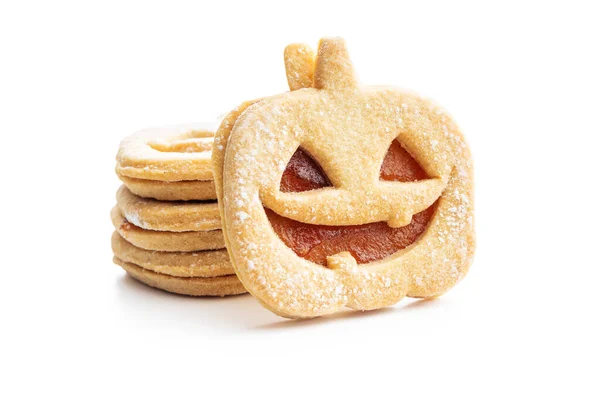 Μπισκότα Linzer Σχήμα Κολοκύθας Halloween Που Απομονώνεται Στο Λευκό Φόντο — Φωτογραφία Αρχείου
