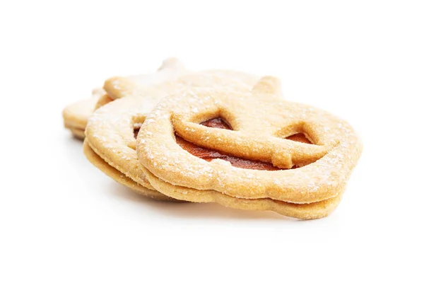 Μπισκότα Linzer Σχήμα Κολοκύθας Halloween Που Απομονώνεται Στο Λευκό Φόντο — Φωτογραφία Αρχείου