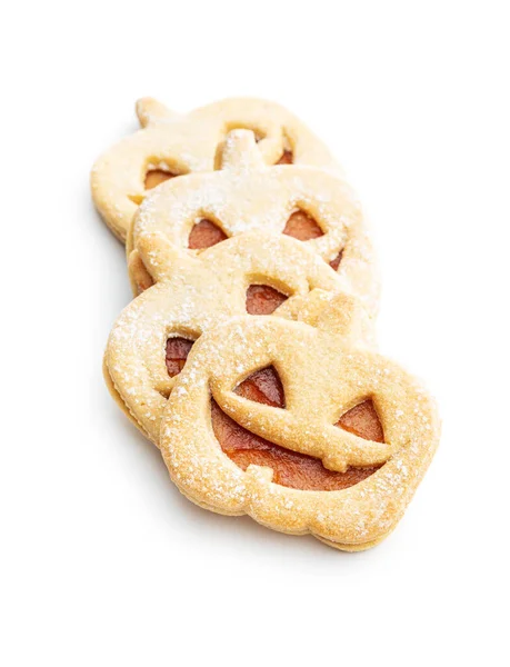 Linzer Cookies Shape Halloween Pumpkin Isolated White Background — Stock Photo, Image