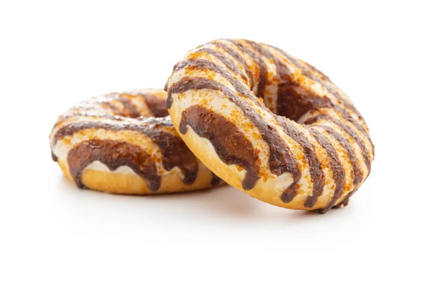 Donuts Chocolat Glaçage Caramel Isolés Sur Fond Blanc — Photo
