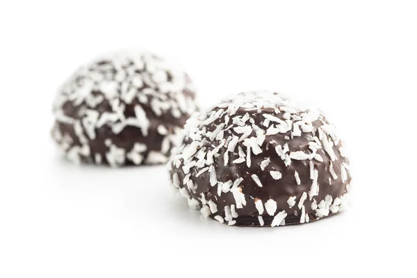 Palle Cioccolato Cocco Isolate Sullo Sfondo Bianco — Foto Stock