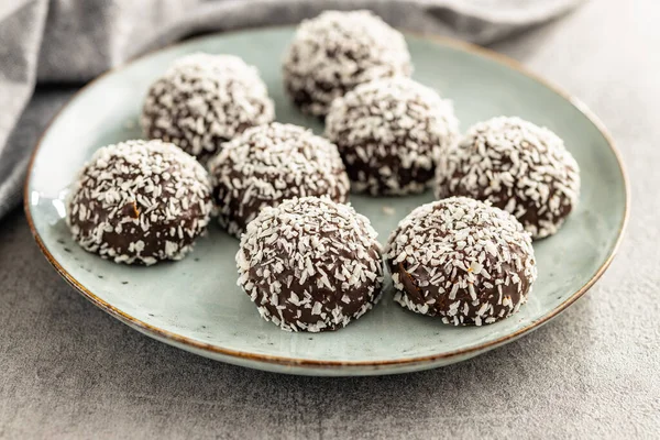 Coconut Chocolate Balls Plate Kitchen Table — Stock Photo, Image