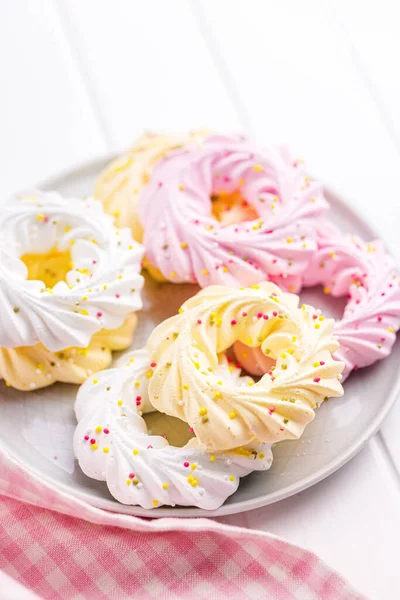 Different Colors Meringues Sprinkles Plate — Stock Photo, Image