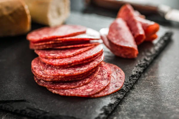 Sliced Mexican Salami Beans Cutting Board — Stock Photo, Image