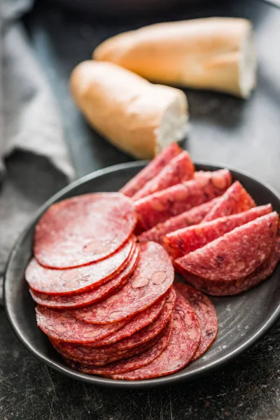 Sliced Mexican Salami Beans Plate — Stock Photo, Image