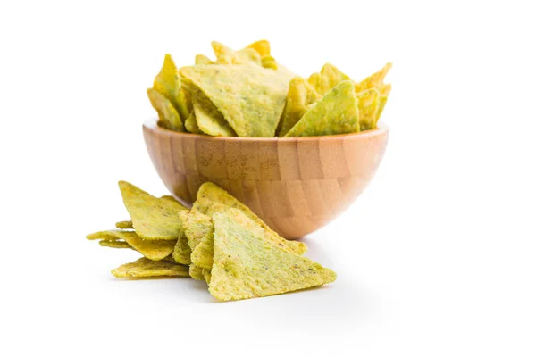 Tortilla Chips Flavor Jalapeno Peppers Bowl Isolated White Background — Stock Photo, Image